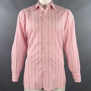 TURNBULL & ASSER L Pink White Stripe Cotton French Cuff Long Sleeve Shirt